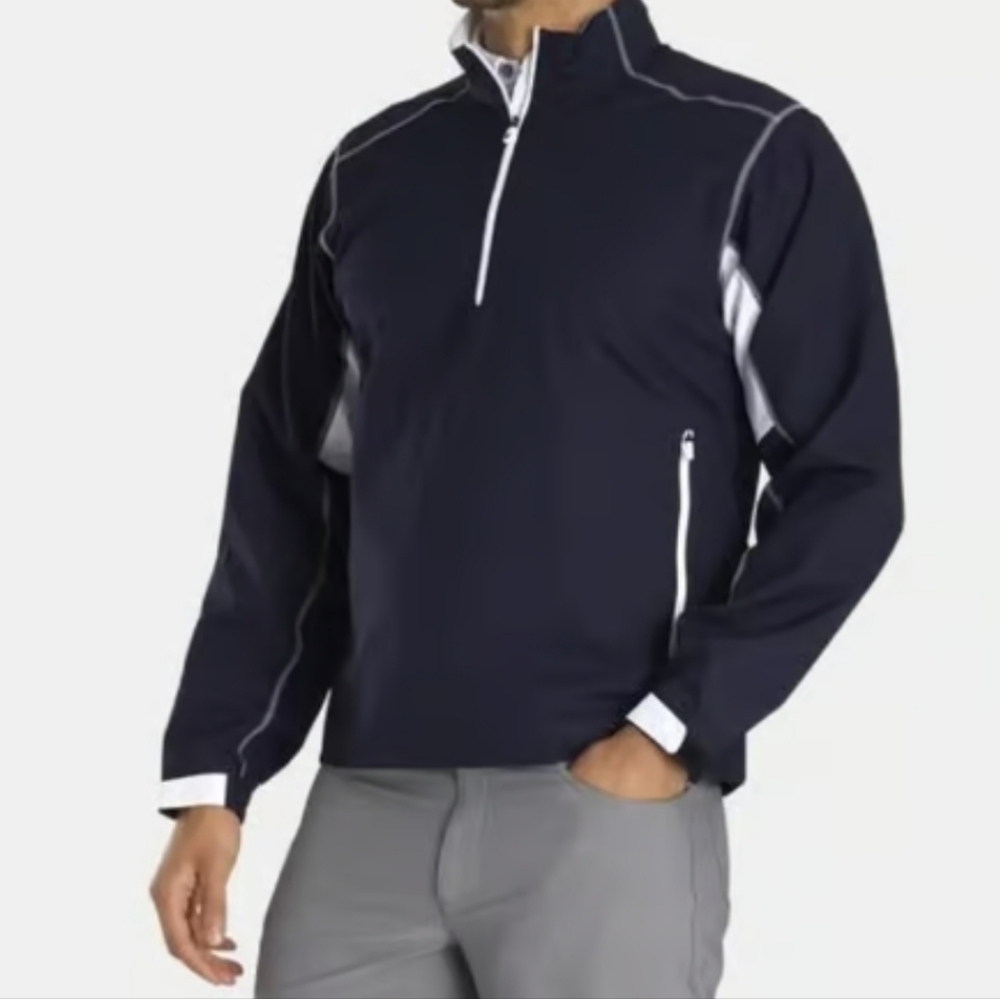 Footjoy Golf Windshirt Pullover Windbreaker Jacket Quarter Zip XL Navy White Men